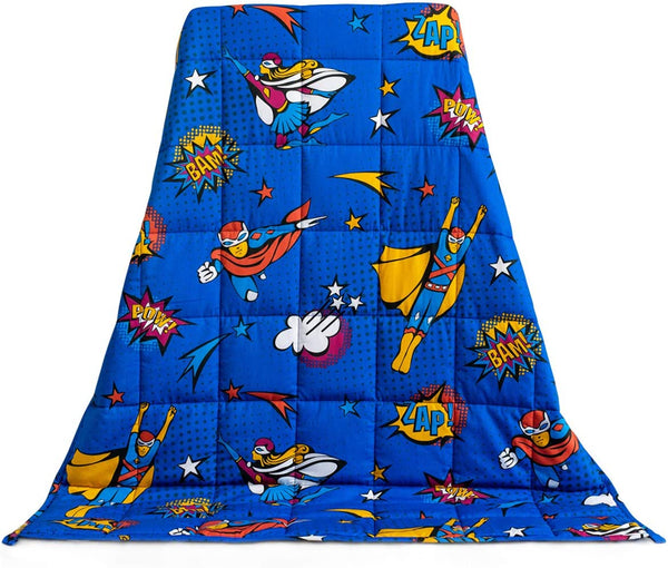 🛌 Kids Weighted Blanket | 100% Cotton | Premium Glass Beads | Calming Sleep Support for Children 30-60 lbs | Royal Blue Superhero or Pink Animals | 48” x 36” (Patterns May Vary)