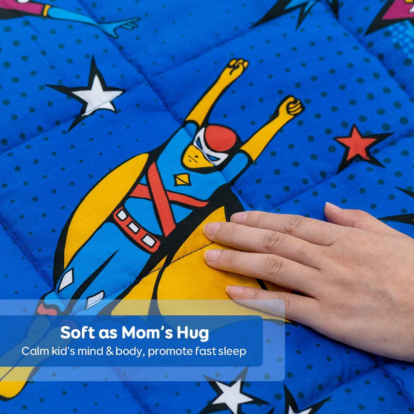 🛌 Kids Weighted Blanket | 100% Cotton | Premium Glass Beads | Calming Sleep Support for Children 30-60 lbs | Royal Blue Superhero or Pink Animals | 48” x 36” (Patterns May Vary)