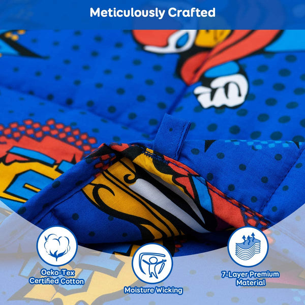 🛌 Kids Weighted Blanket | 100% Cotton | Premium Glass Beads | Calming Sleep Support for Children 30-60 lbs | Royal Blue Superhero or Pink Animals | 48” x 36” (Patterns May Vary)