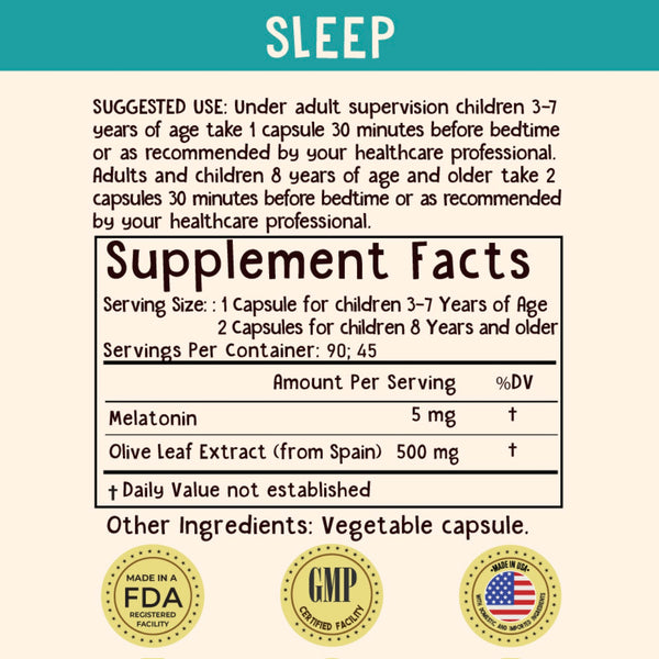 🌙 Sleep – Gentle Melatonin &amp; Olive Leaf Extract for Restful Nights (90 capsules)